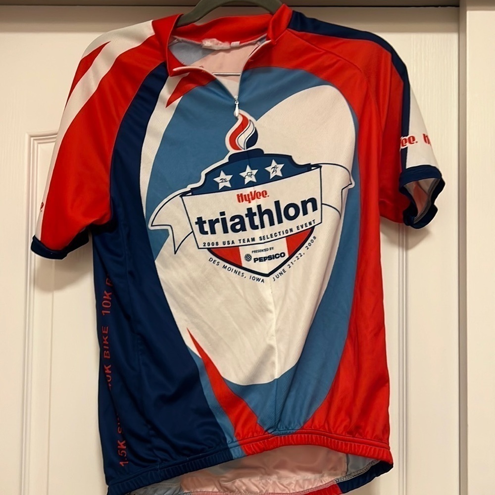 VTG HYVEE TRIATHLON BICYCLE MENS L CYCLIST JERSEY w/ ZIPPER - Good Condition